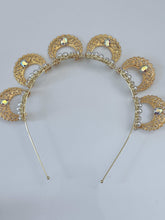 Gold Pearl Halo Headband – Elegant Bridal & Festival Crown with Rhinestone Details