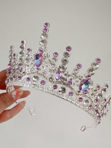 Purple and Silver Crystal Tiara - Elegant Tiara for Weddings & Events