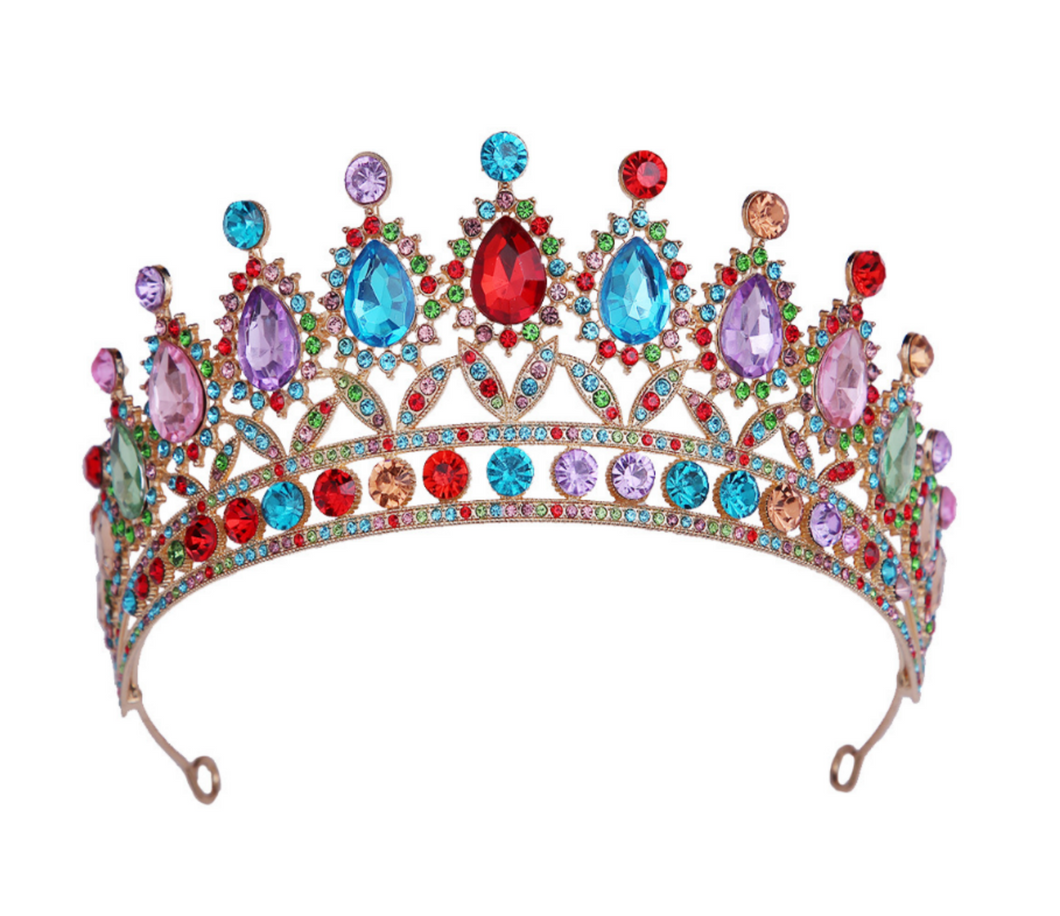 Colorful Crystal Royal Tiara – Elegant Rhinestone Crown for Bridal & Prom