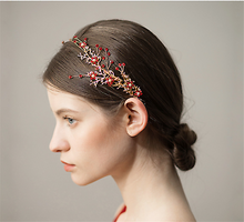 Women Girl Red flower Crystal Party Gold Hair Headband head Band PROP Garland