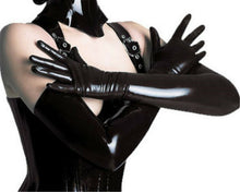 Women Fetish Foreplay Sexy Synthetic leather wet look Black Costume Long Gloves