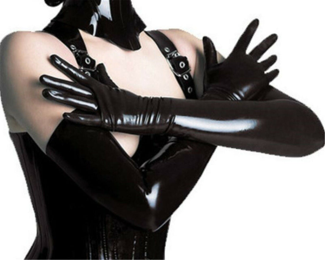 Women Fetish Foreplay Sexy Synthetic leather wet look Black Costume Long Gloves