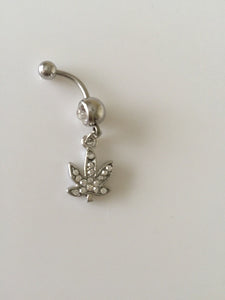 316L Surgical Stainless Steel Crystal Maple Leaf Belly Navel Bar Body Piercing