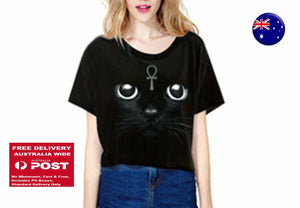 Women Girl Short Sleeves Black Cat Loose Party Costume Short Tops Tee T-shirt