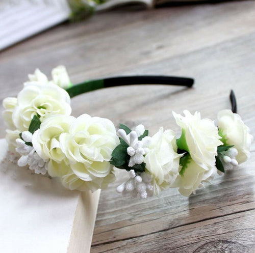Women Girl Creamy White Greenery Flower Headband Hair band Head Hoop Fascinator