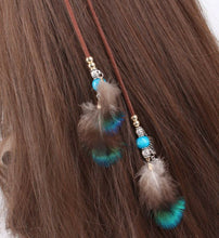 Women Girl Bohemian Blue Feather Suede Hair head band Headband Strap Wrap belt