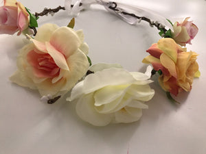 Women flower Girl yellow Bride Party Hair Floral Headband Prop Garland lace