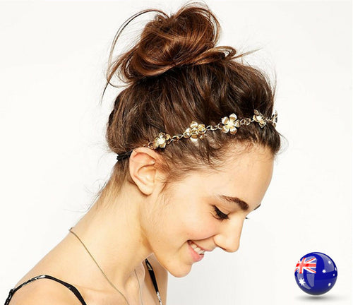 Women Lady Metallic Bohemian Retro Gold Chain Flower Party Head hair headband