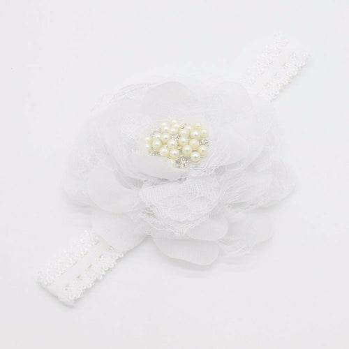 baby Infant Kid Children Girls Christening Shower Chiffon Lace Hair Head band White Lace Flower Headband