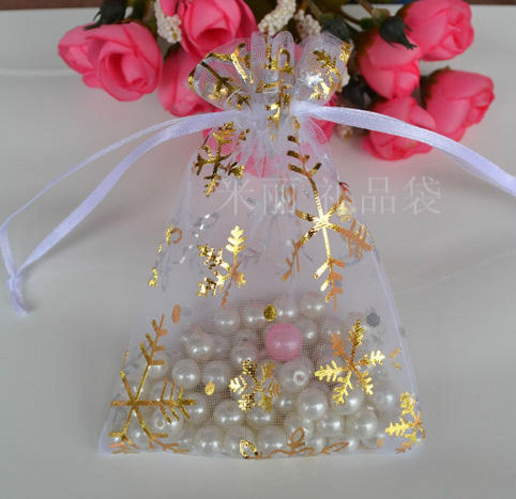 10pcs Christmas Gold Wedding Gift Jewellery Favors white Bag Organizer 10*9cm