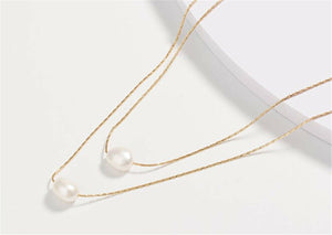 Women Natural Real Freshwater Pearl 2 Layers Gold Color Simple Slim Necklace