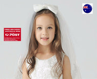 Flower Girls Kids Satin bow White Lace Wedding Bride maid Comb Hair head Veil