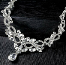 Women White Clear Teardrop Crystal Shine Bling Rhinestone Necklace Earrings Set