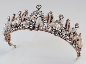 Women Bride Wedding Party Beige Crystal Rhinestone Bronze Retro Tiara Crown