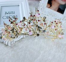 Women Girl Dragonfly Butterfly Pink Gold Color Party Hair Crystal Crown Tiara