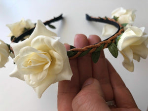 Women Flower Girl Boho Party Wedding rose flower Crown braid hair band headband