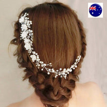 Women White Wedding Bride Bridal Pearl white Flower Party Hair Headband comb pin