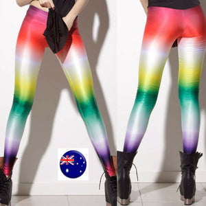 Women Colorful Multicolor Rainbow Costume Skinny Stretch Leggings Pants Jeggings