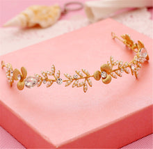 NEW Women Bride Beach wedding Flower Girl gold leaf Pearl Hair Headband Garland