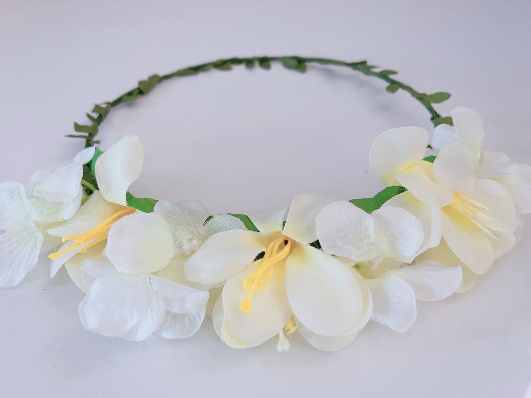 Women flower Leaf Beige Cream White Beach Party Hair Headband Crown Garland