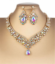 Women Colorful Crystal Rhinestone Gold Color Hair Tiara Crown Earrings Necklace