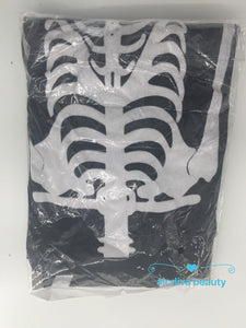Lady Man Adult Halloween Black Skeleton Bone Skull Costume Tops Gown Cover Cape