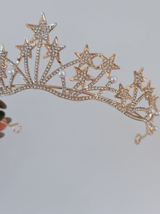 Women Stunning Star Crystal Rhinestone Rose Gold Color Party Hair Tiara Crown