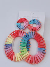 Women Raffia Beach Rainbow Colorful Multi-cloured Geometry Oval Big Earrings