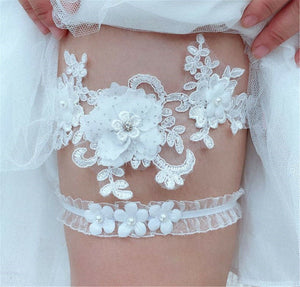 Women White Hens night Party Bride Wedding Trim Lace Garter Suspender Belt set