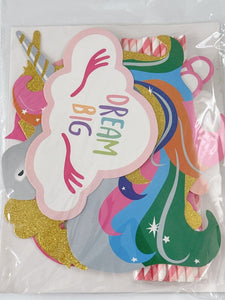 Girl Kids Unicorn pony rainbow Birthday Party Selfie Photo Booth Prop Game Signs