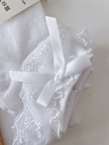 Women Girl Embroidery Pure White Ankle Ruffle Frilly Short Lace Cotton Socks Bow