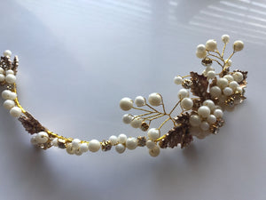 Women lady wedding Flower Girl gold leaf Pearl Hair Headband Prop Garland hoop