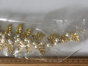 Women Boho Wedding Prom Gold Crystal Pearl Leaf Bride Hair accessory Pin PROP