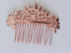 Women Rose Gold Crystal Flower Leaf Bride Hair Comb hair Jewellery Clip Pin