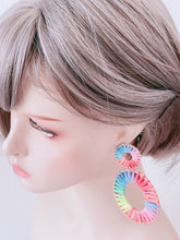 Women Raffia Beach Rainbow Colorful Multi-cloured Geometry Oval Big Earrings