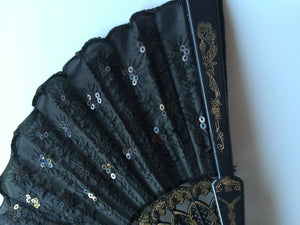 Women lady Retro Black sequin Lace Spanish Party Fancy Costume Folding Fans