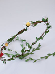 Women Cream White Daisy flower Leaf Hair Headband Crown Tiara Garland Wreath