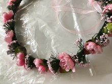 Women Lady wedding Pink Flower Hair Head ribbon Headband crown Garland wreath