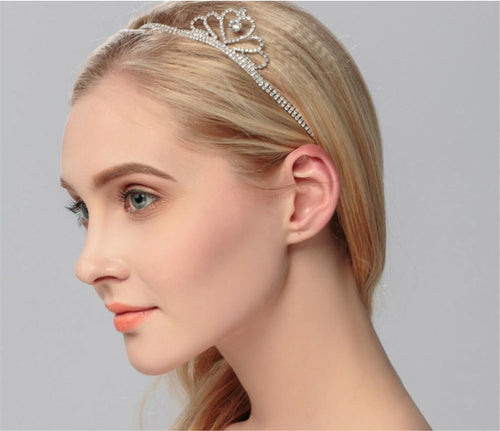 Women Girl Crystal Rhinestone Heart Crown Party Elastic Hair Headband Tiara band