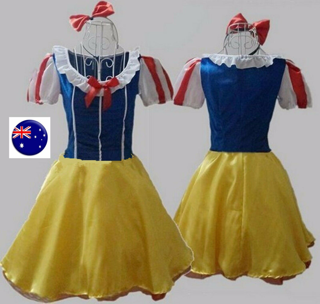 Women Halloween Snow white Princess Party Costume Stockings headband Dress 3PCS