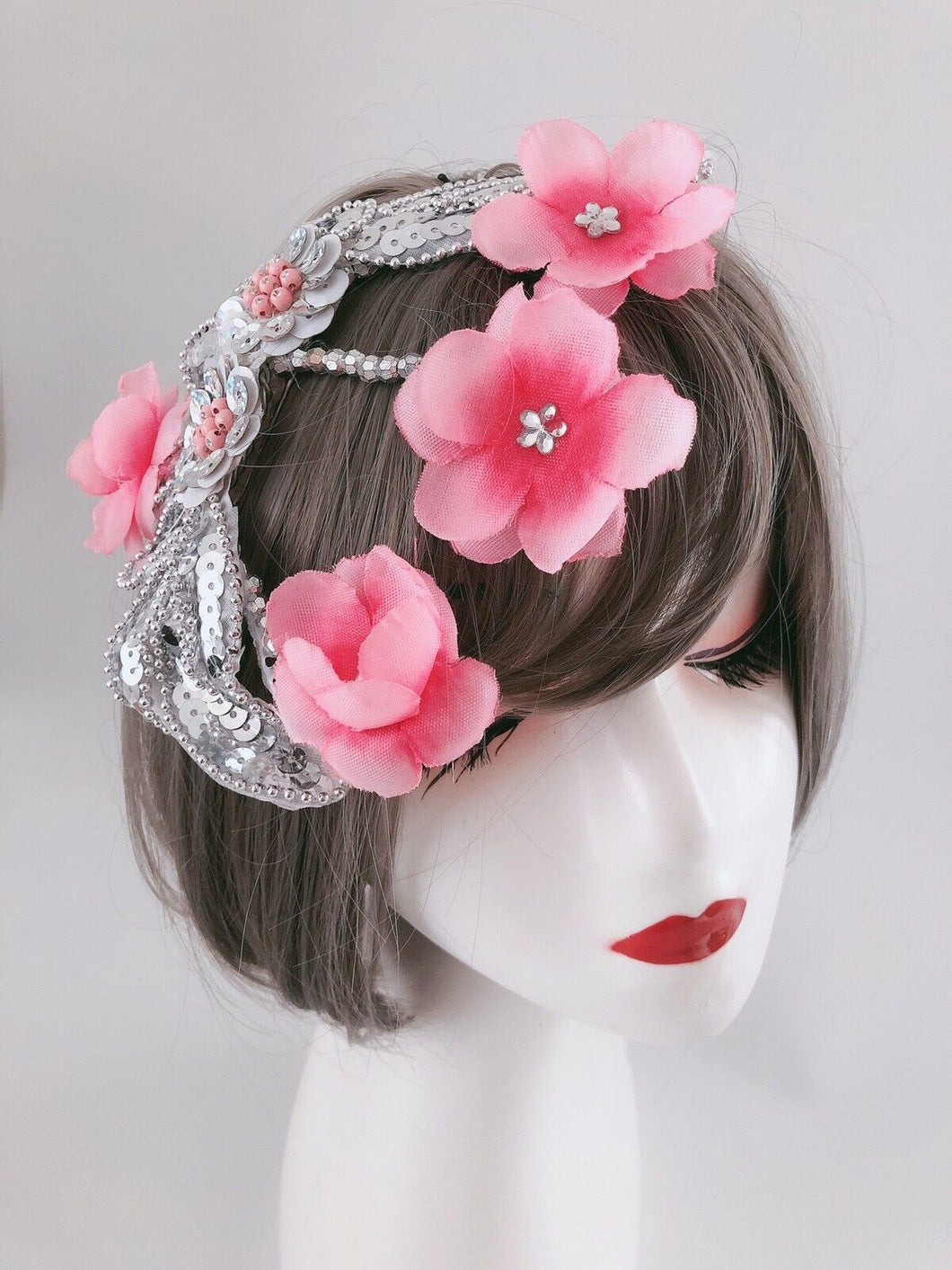 Pink Flower Race Prom Performance Dance Party Hair Head headpiece Fascinator
