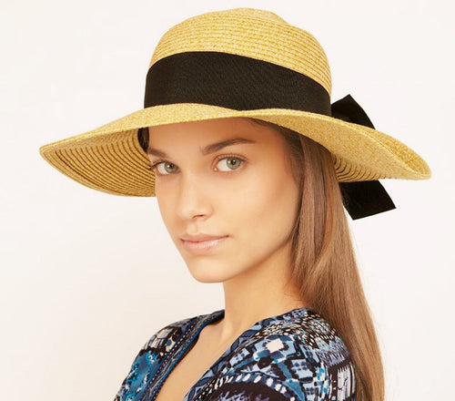 Women Stylish Chic Summer Beach Beige Panama Straw Look With Bow Elegant Hat Cap