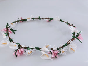 Women White Daisy Lily flower bridal Hair Headband Crown Tiara Garland Wreath