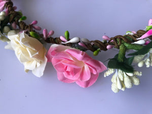 Women wedding White Pink Flower berry bride Party Hair Headband Crown Garland