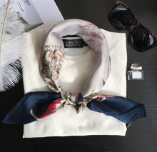 Women Retro Silky feel Navy Blue floral Flower Bandana Hair Headband Wrap Scarf