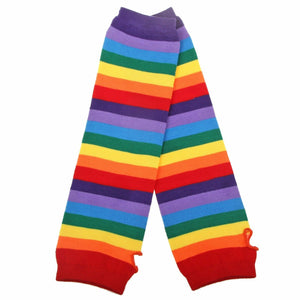 Women Girl Party Rainbow colorful Stripe Long Arm Fingerless Gloves Mittens