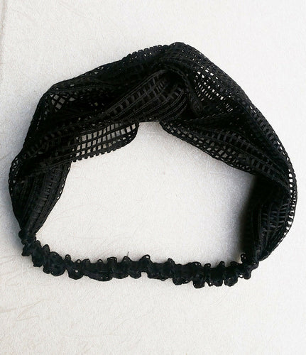 Women Girl Net check Boho Bohemian Lace Retro Cross hair headband band bandana Black net