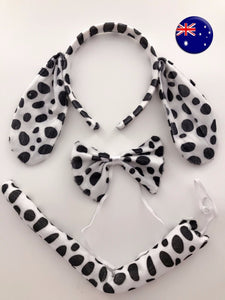 Women Kid Child Dalmatian Dot Dog Costume Ear tail Party Hair head band Prop set