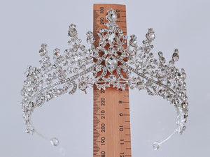 Women Lady Rhinestone Crystal Silver White Wedding Bride Party Hair Crown Tiara