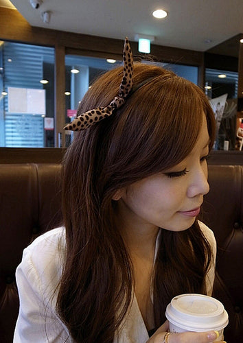 Women Lady Girls Kids Leopard Brown Slim Bow Wire Bunny Headband Hair Headband